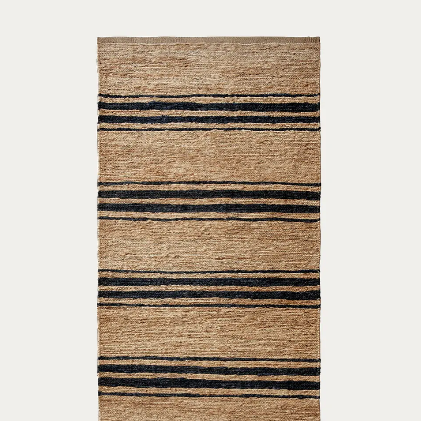 ticking stripe runner, natural & indigo