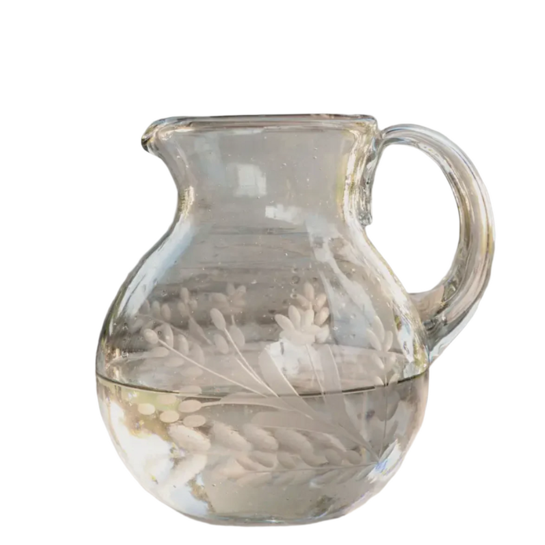 etched glass pitcher