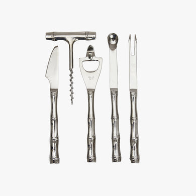 vintage stainless steel bamboo bar set