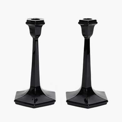 vintage black glass tall candle holders