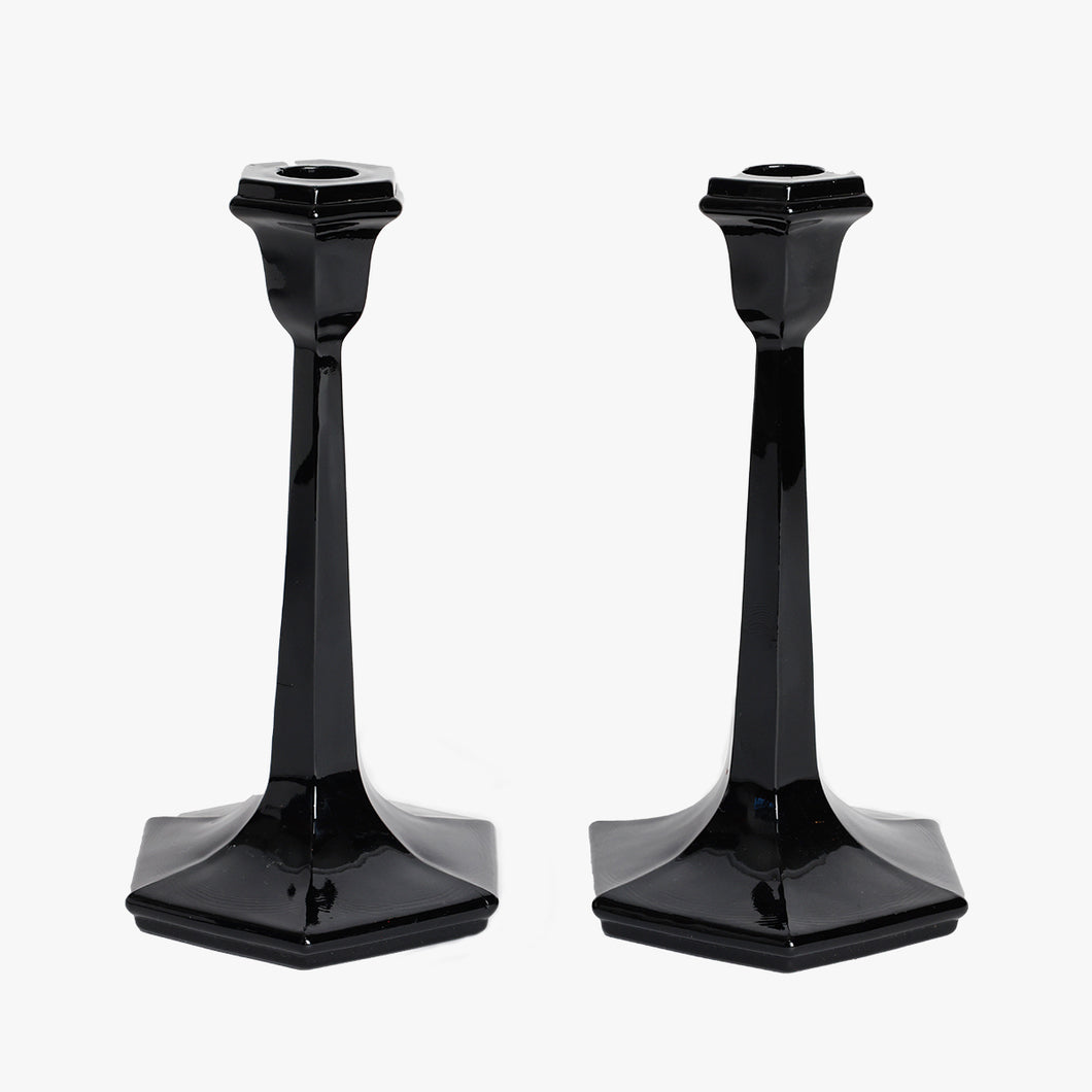 vintage black glass tall candle holders