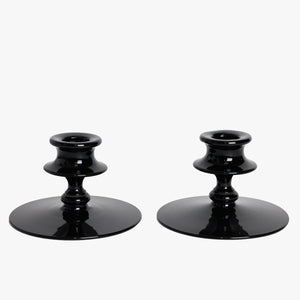 vintage black glass low candle holders