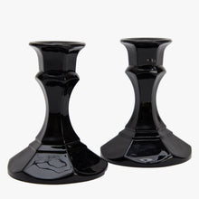Load image into Gallery viewer, vintage black glass candlesticks