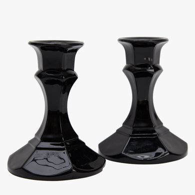 vintage black glass candlesticks