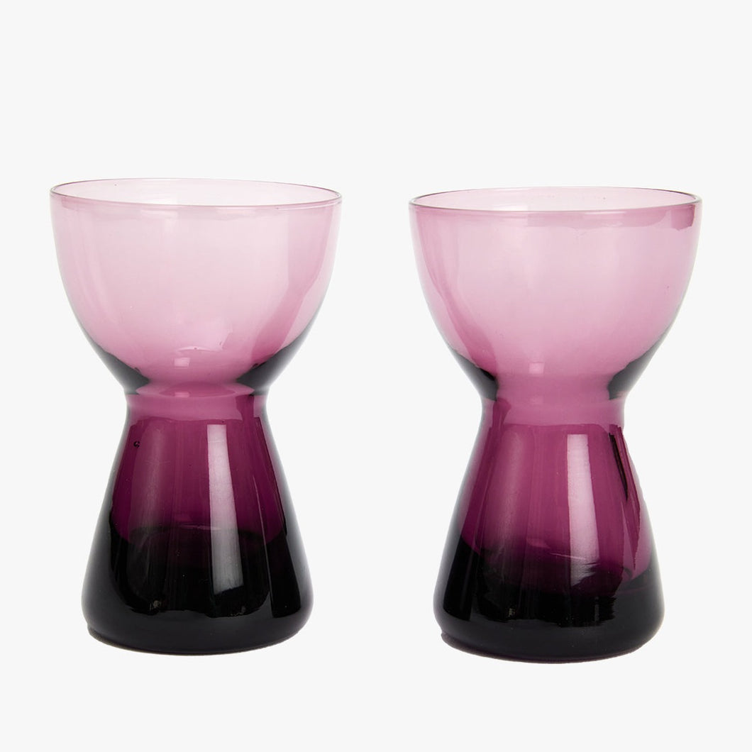 vintage purple glass candlestick holders, pair