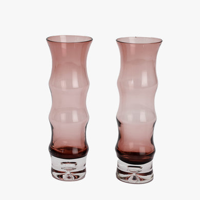 vintage amethyst mouth blown bud vase, pair