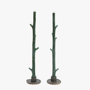 Stick Candle hemlock branch beeswax candle, pair