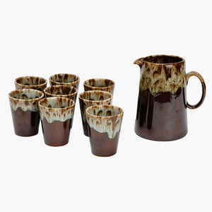 vintage earthenware pitcher and tumbler set