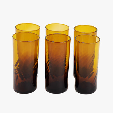 vintage amber mouth blown high ball glass, set of 6