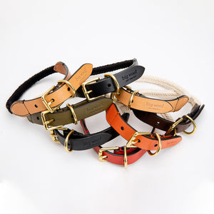 Big Woof cotton webbing and bridle leather dog collar