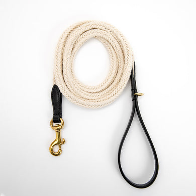Big Woof cotton webbing and bridle leather dog leash