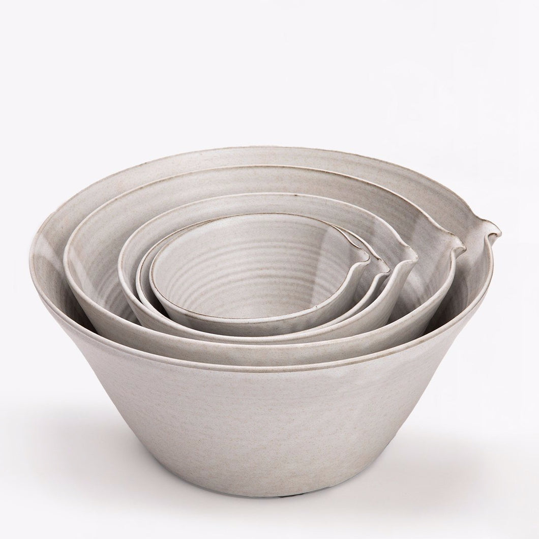 Eric Bonnin kam mixing bowls, grayish on black stoneware