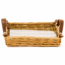 Load image into Gallery viewer, rectangular rattan tray with leather handles