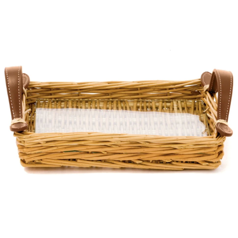rectangular rattan tray with leather handles
