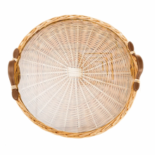 Load image into Gallery viewer, round rattan tray with leather handles